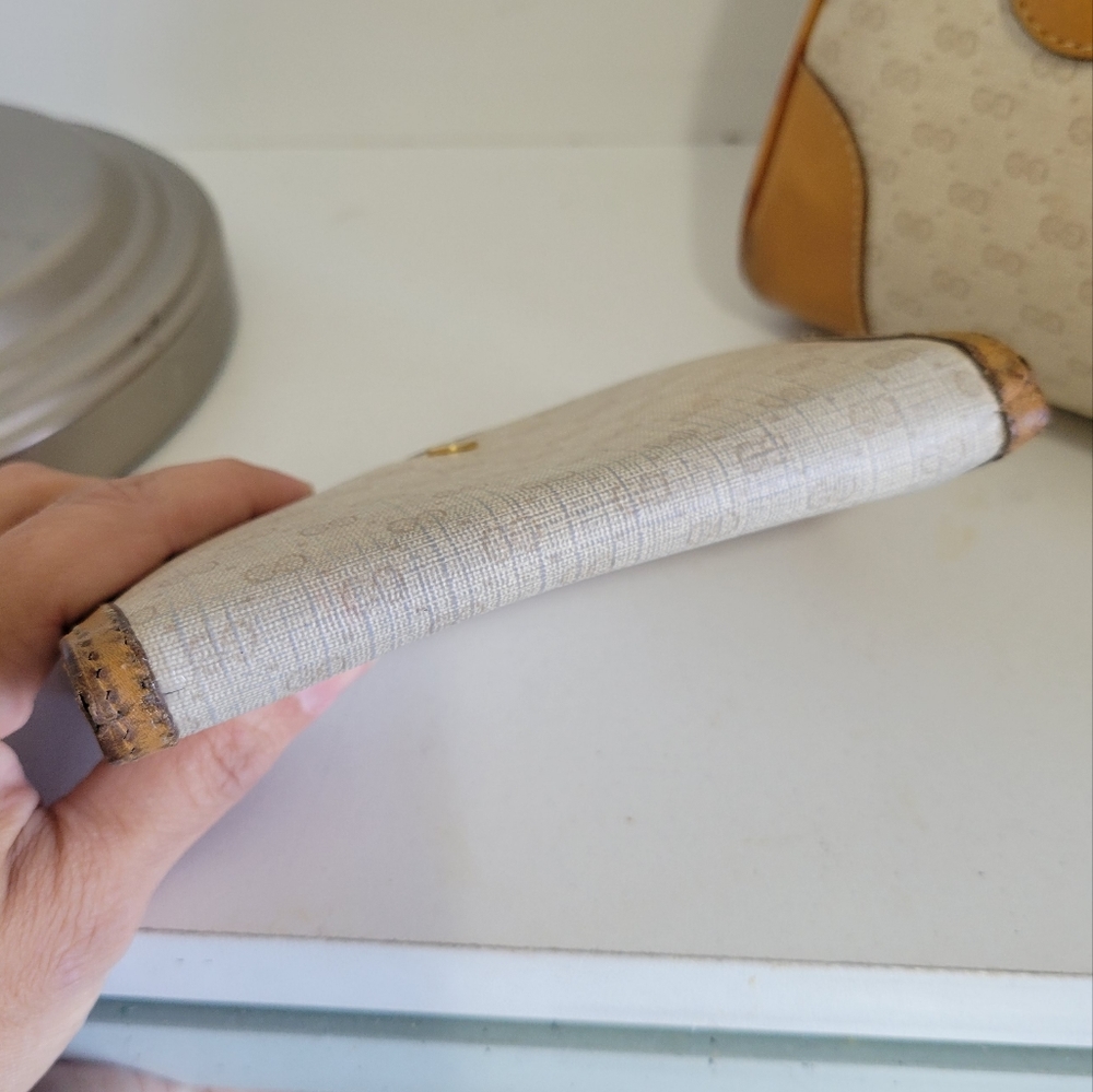 GUCCI Coated Canvas/Leather Matching BAG & Wallet SET🔥IVORY/Camel🤩VGUC/Vintage - Picture 5 of 16